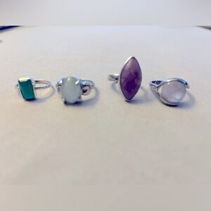 4 Genuine Gemstone Size 7 Rings Silver Amethyst Jade New